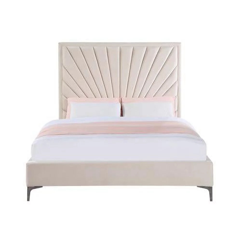 Beige Velvet Upholstered Eastern King Bed M620509