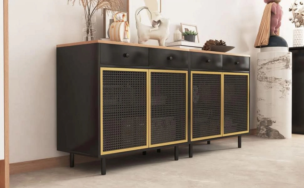 Modern Iron Rattan Buffet Sideboard Cabinet Set of 2 T286568