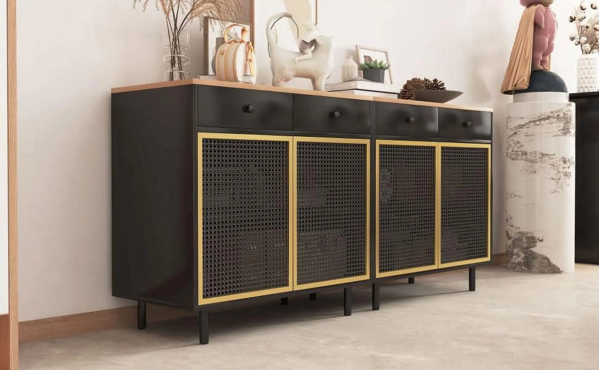 Modern Iron Rattan Buffet Sideboard Cabinet Set of 2 T286568
