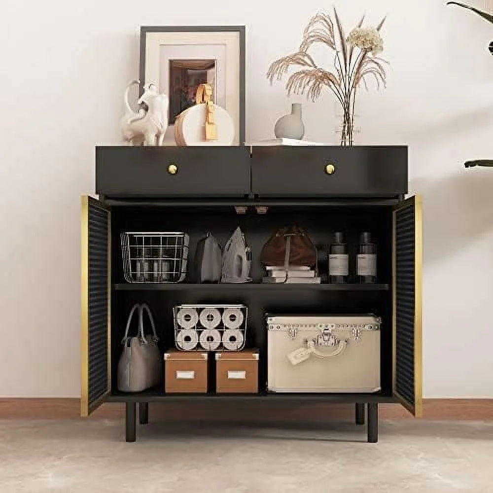 Modern Iron Rattan Buffet Sideboard Cabinet Set of 2 T286568
