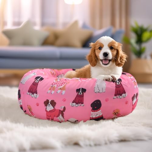 Elastic Edged Washable Round Dog Bed Cover with Christmas Pattern O205