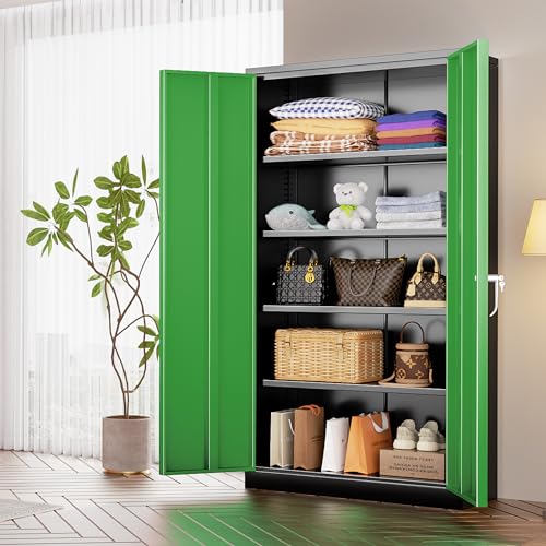 72” Black Metal Storage Cabinet with Doors and Shelves J766944