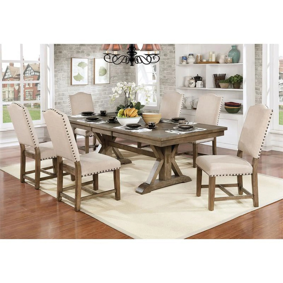 Light Oak Fabric Dining Side Chair Set of 2 I9798