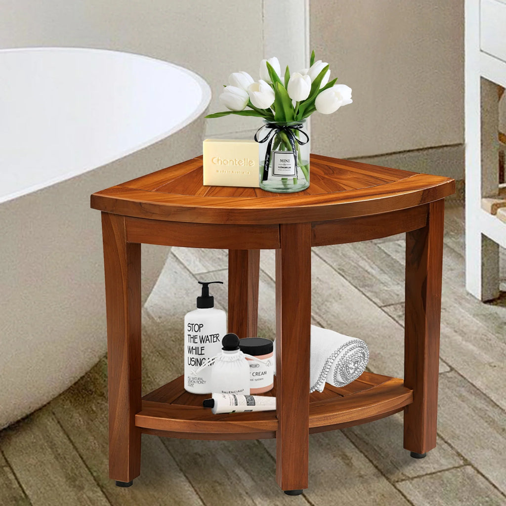 Teak Shower Bench with Shelf A99108