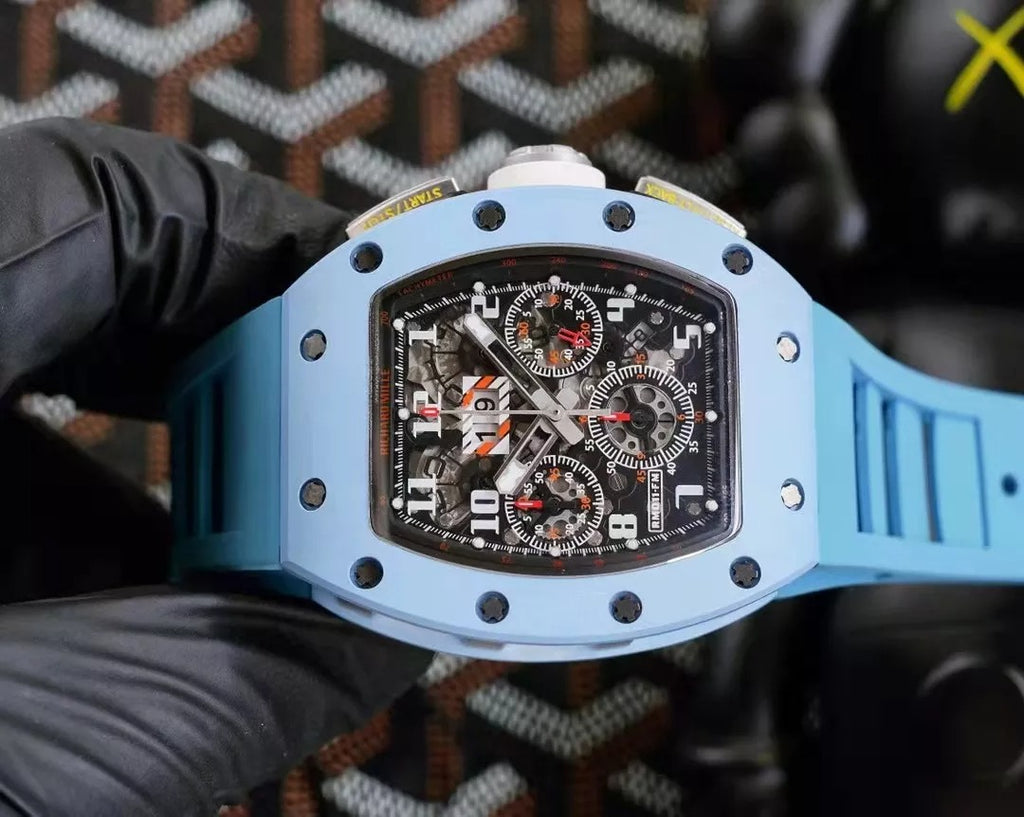 Skeleton Dial Blue Bezel Blue Rubber Strap Watch Y52009
