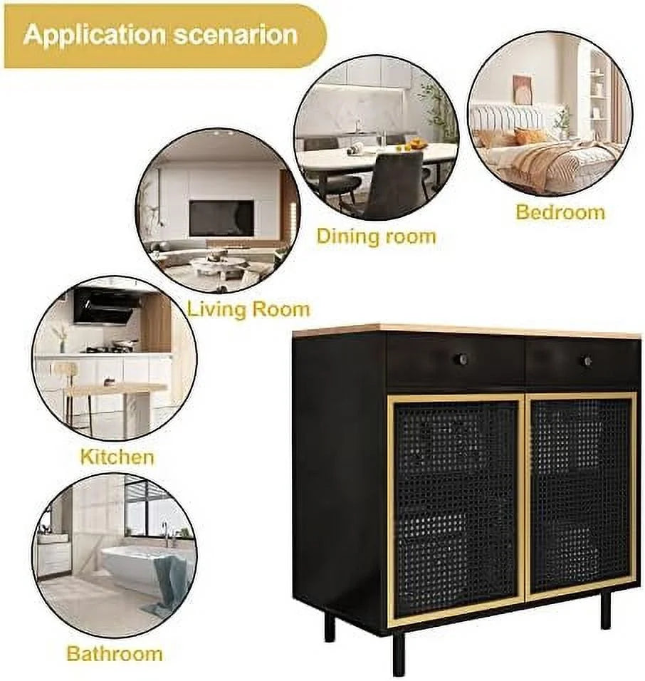 Modern Iron Rattan Buffet Sideboard Cabinet Set of 2 T286568