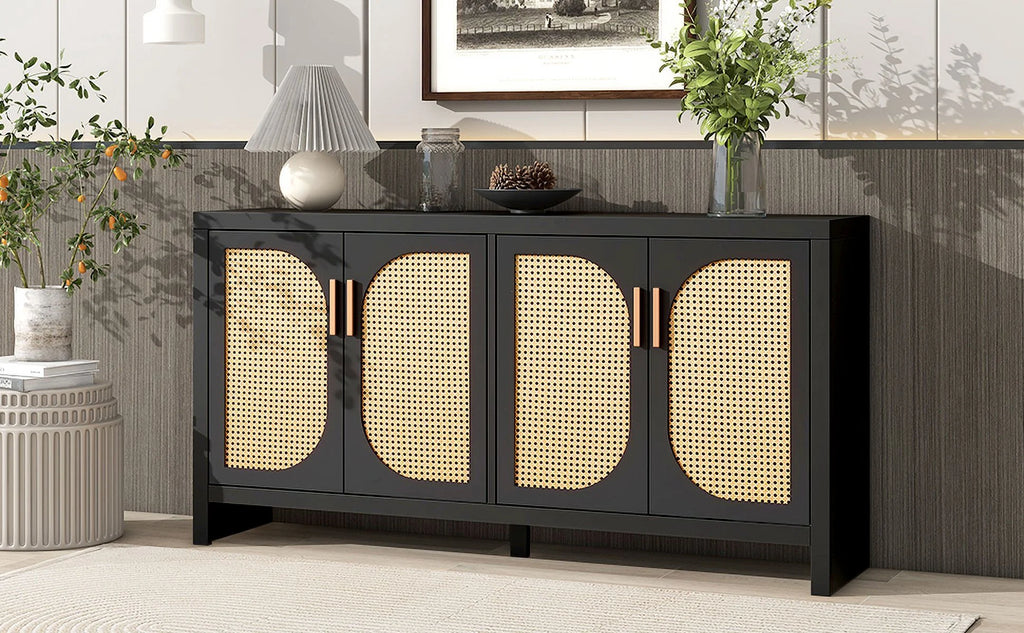 Modern TV Stand with Rattan Doors and Adjustable Shelves L468145