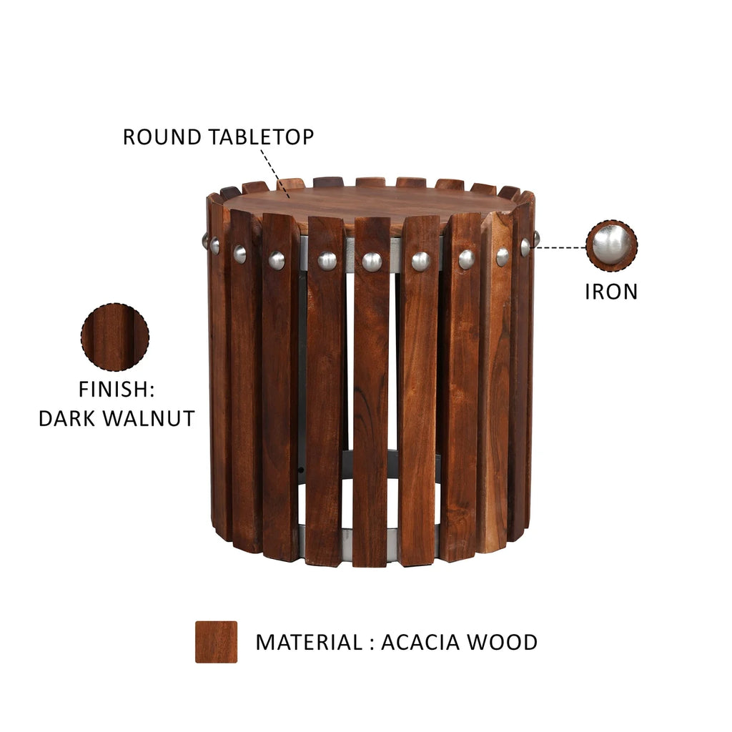 15 Inch Round Acacia Wood Side End Table U824955