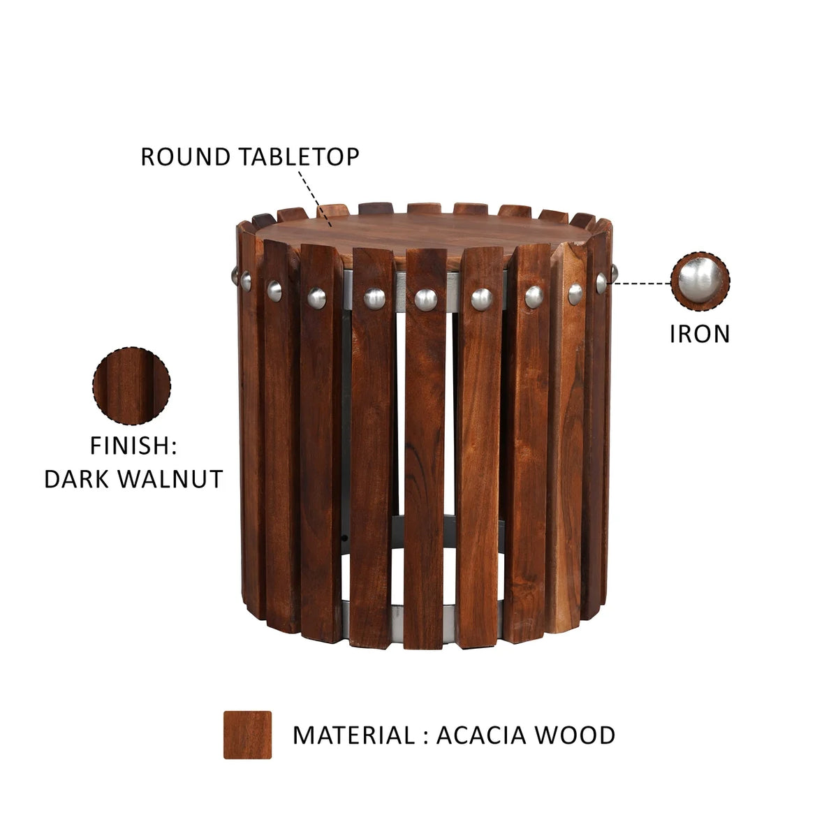 15 Inch Round Acacia Wood Side End Table U824955