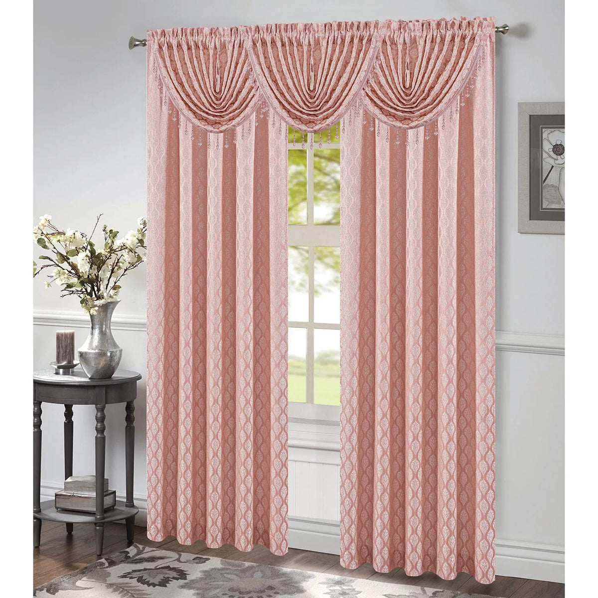 Jacquard Rod Pocket Window Panel, Blush, 54x84 Inches N32306