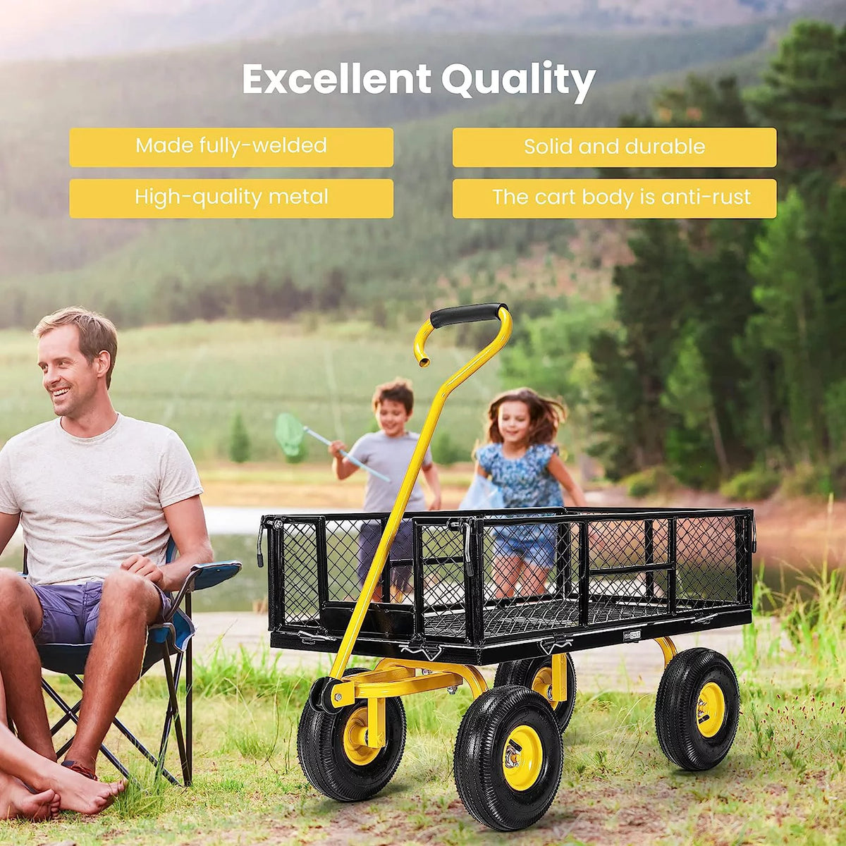 Mesh Steel Garden Cart with Removable Sides, 880 lbs Capacity D508