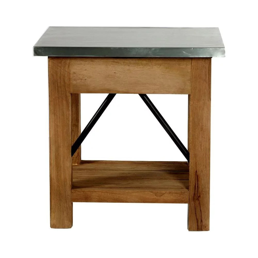 22" Wood and Zinc Metal End Table with Drawer D9027