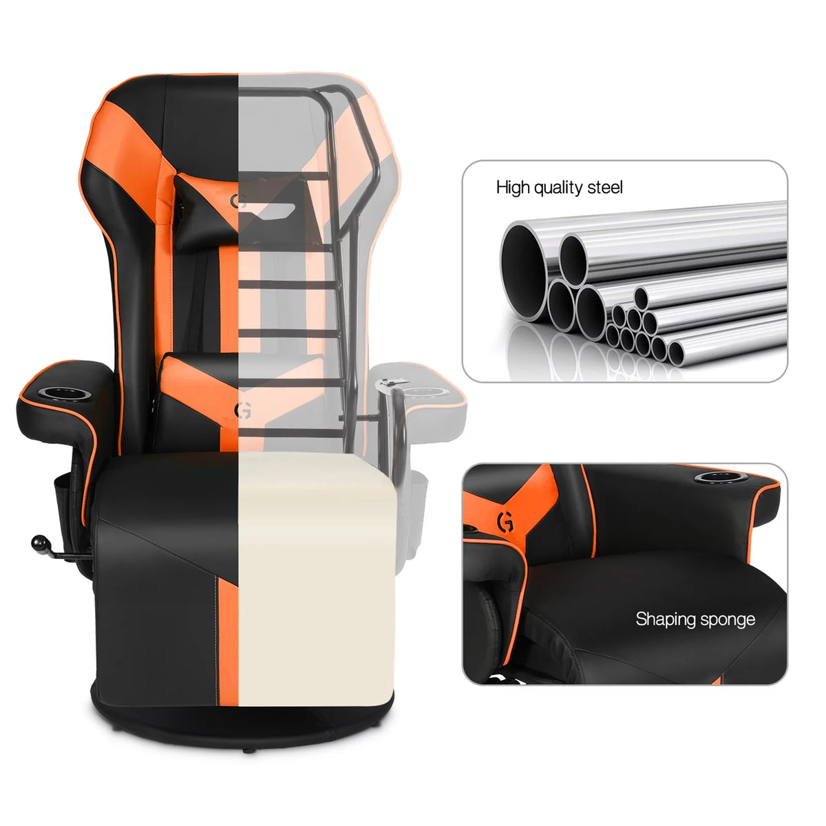 Black Orange Ergonomic Gaming Chair with Footrest S22915
