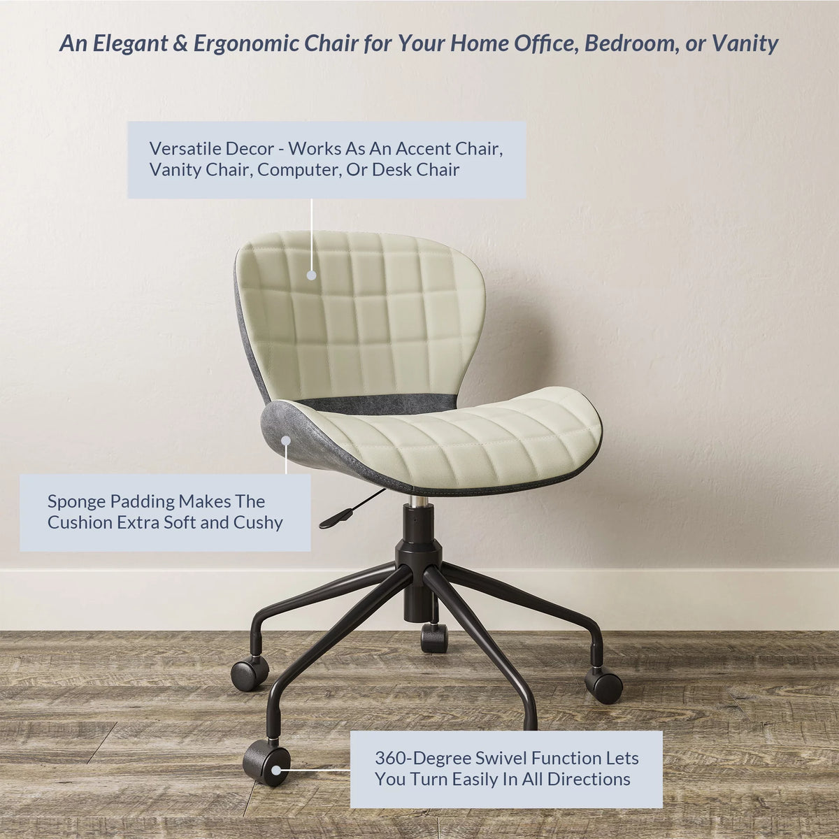 Upholstered Linen Desk Chair with Swivel Wheels H5743