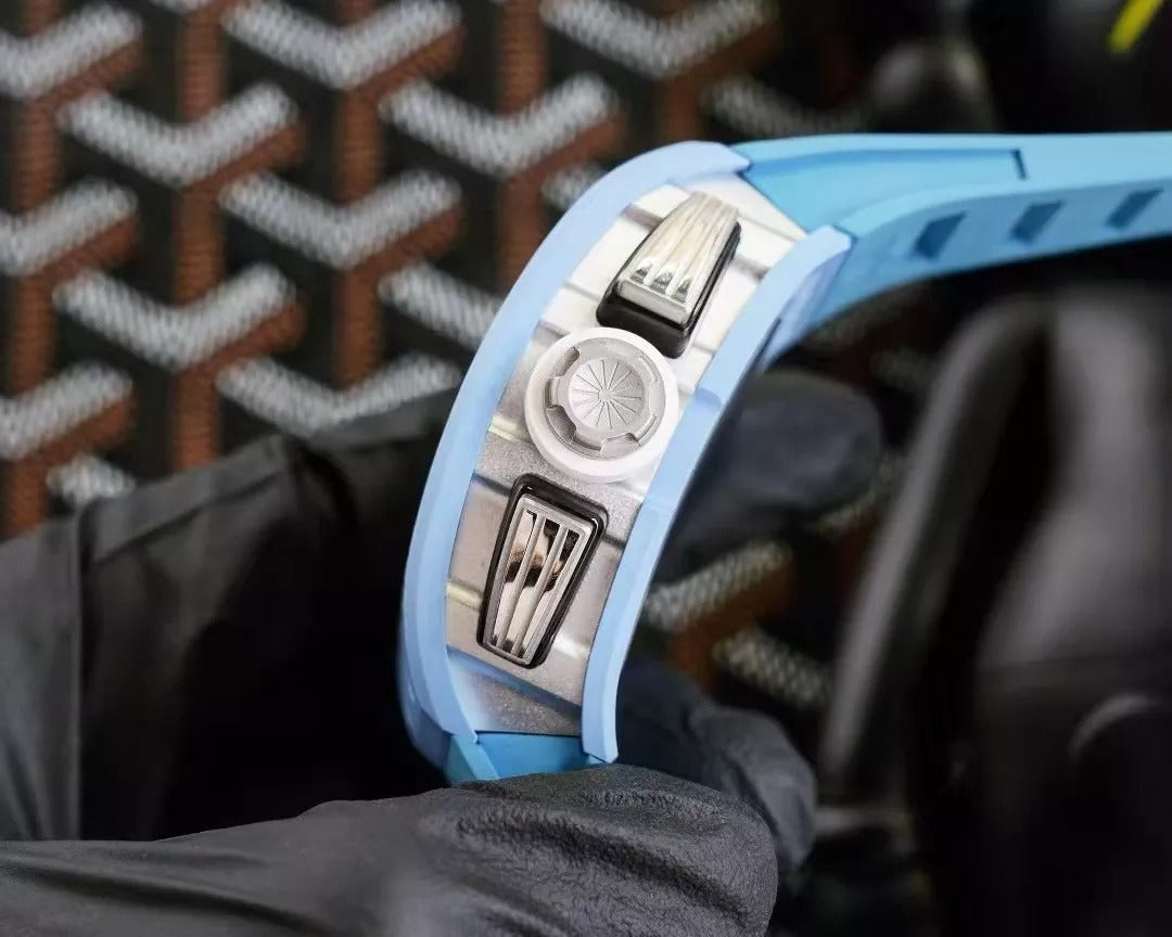 Skeleton Dial Blue Bezel Blue Rubber Strap Watch Y52009