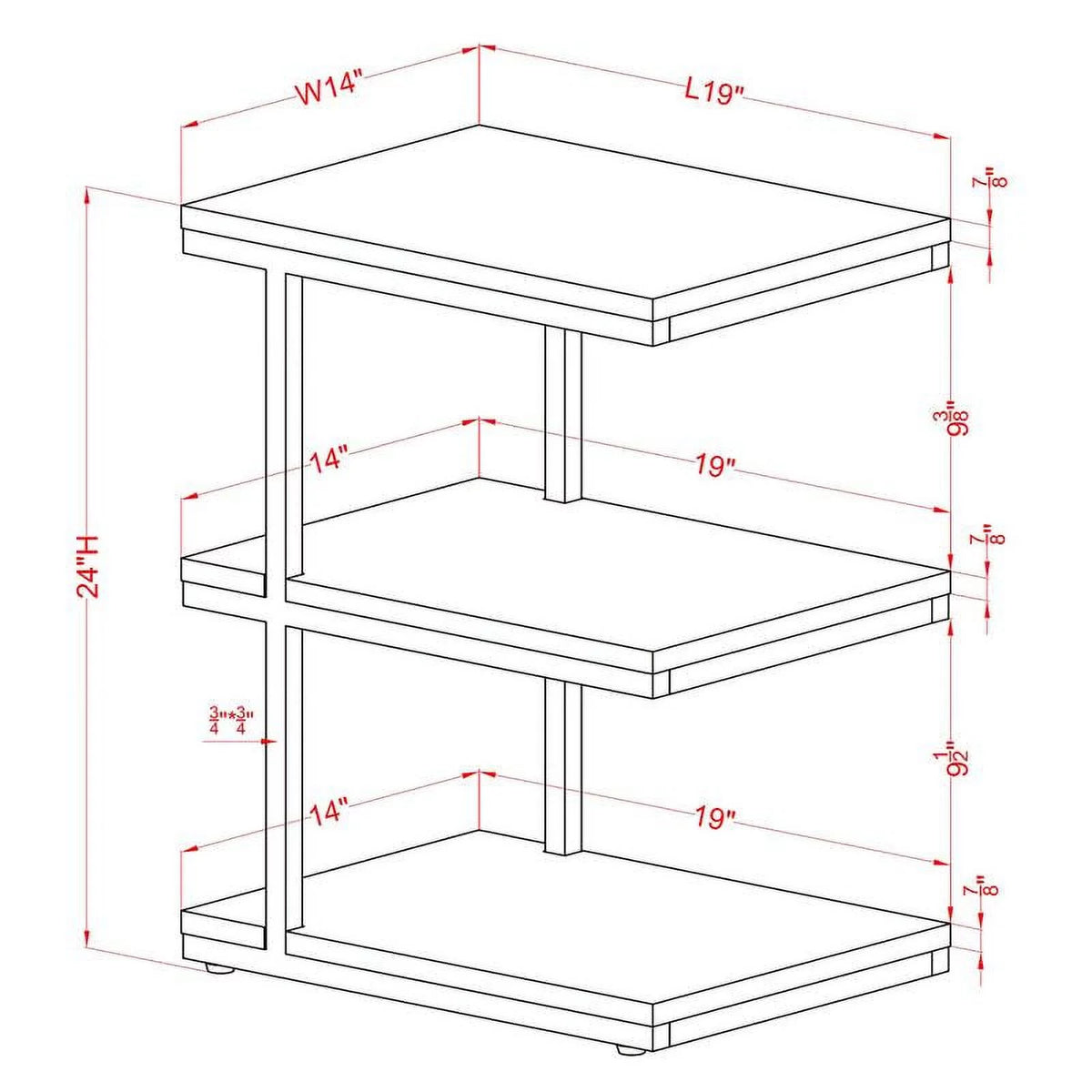 Light Gray 3-Shelf Metal Side Table Set of 2 Y864