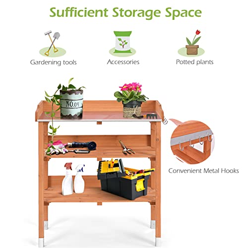 3 Tier Wooden Potting Bench with Hooks P997572