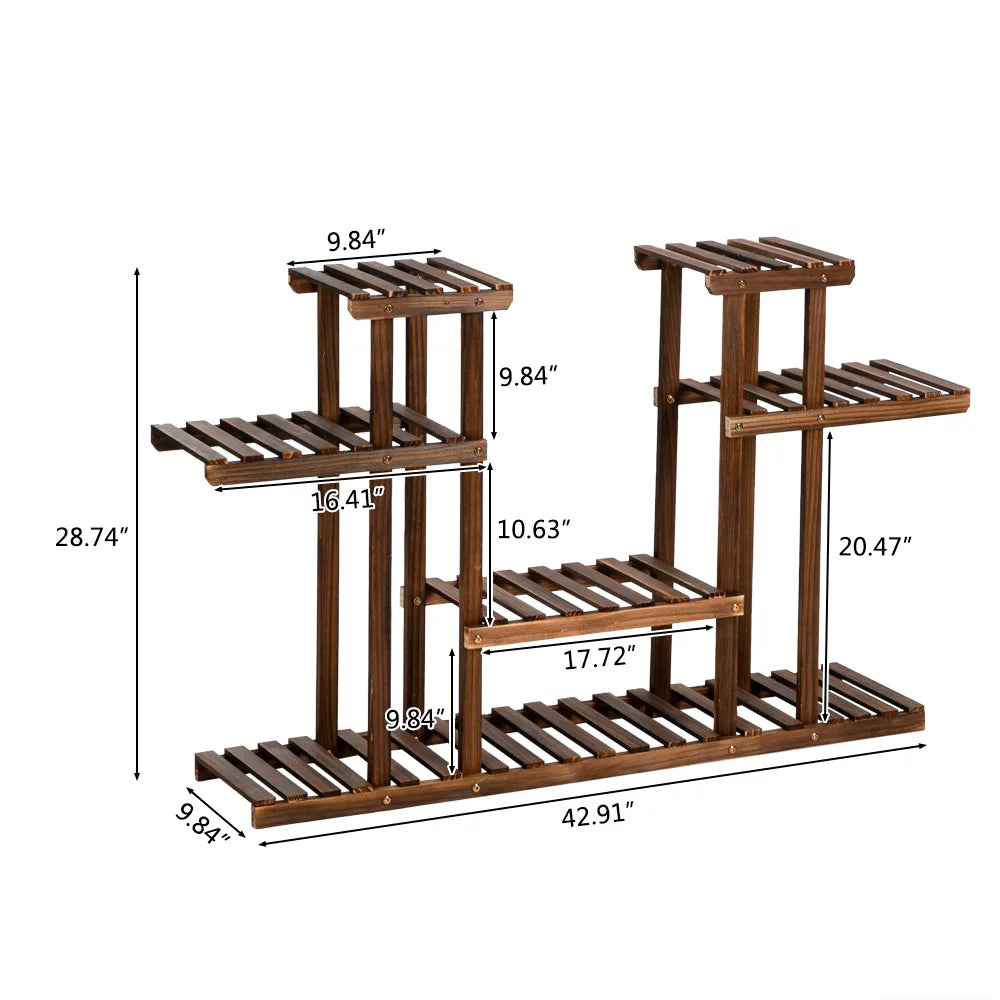 Wood Tall Tiered Plant Stand 4 Floors with 12 Seats C911398