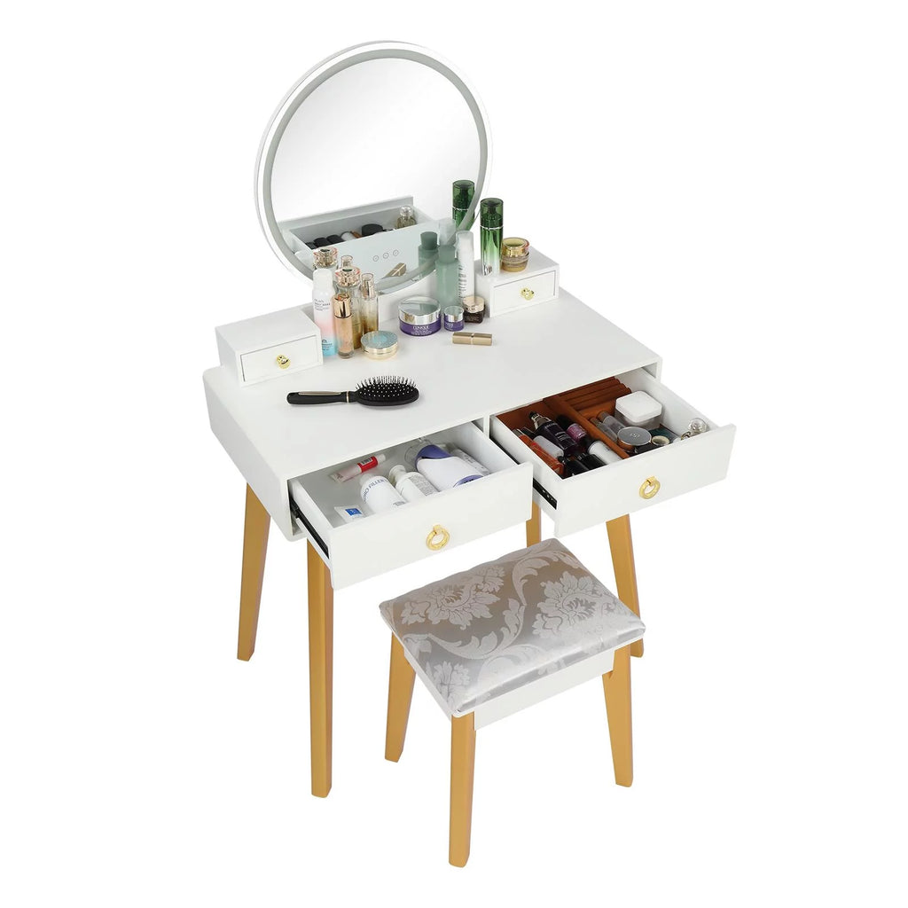 White Vanity Set with Touch Screen Mirror and 4 Sliding Drawers J950687