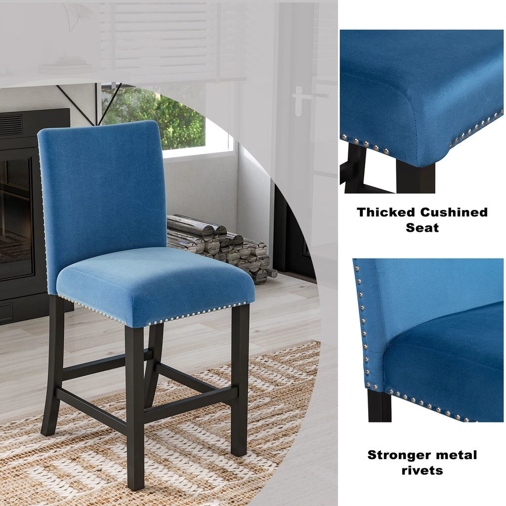 Blue 5-Piece Faux Marble Dining Table Set with 4 Upholstered Chairs X35922