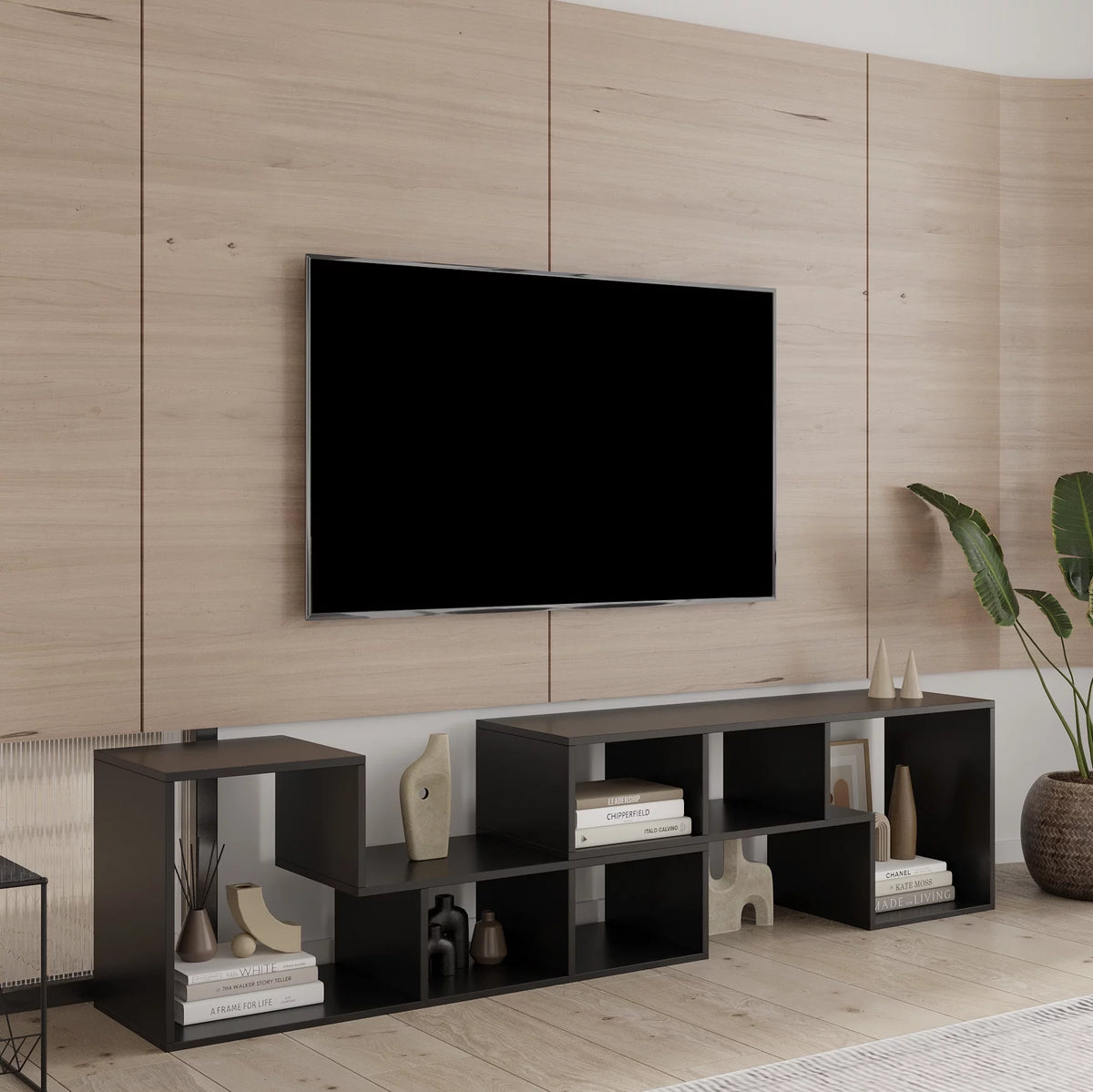 Black L Shape Wood TV Stand 41*17*12 Inch I31651