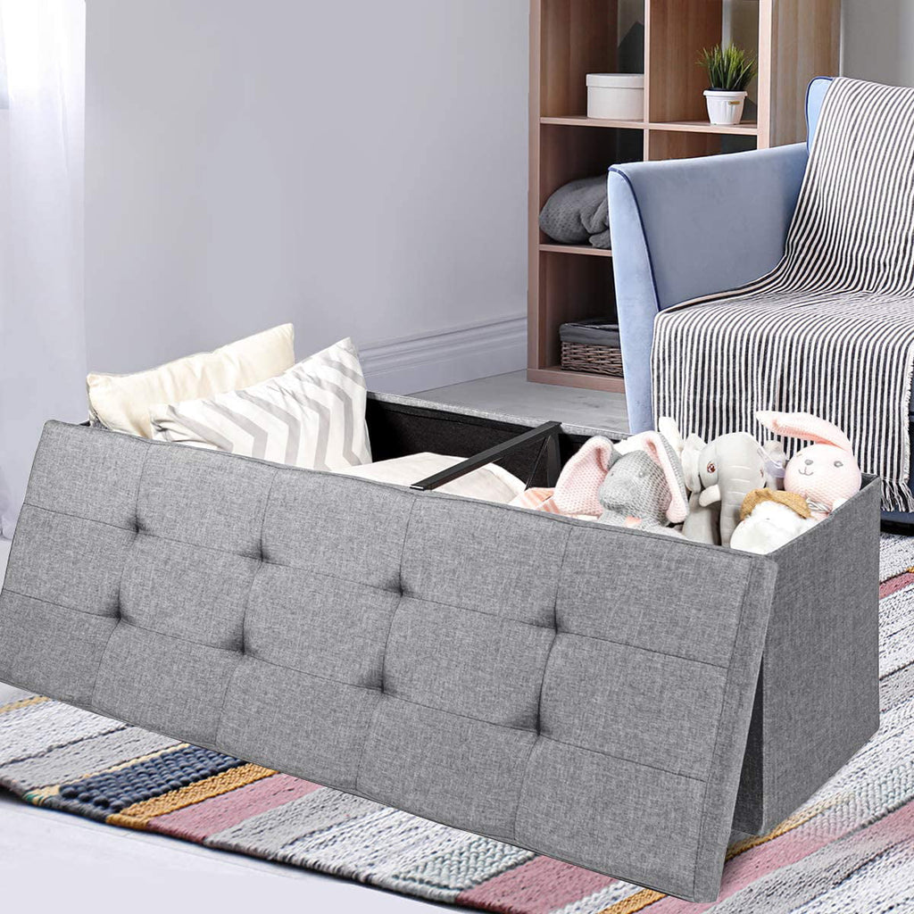 Light Gray Folding Storage Ottoman Bench K292684