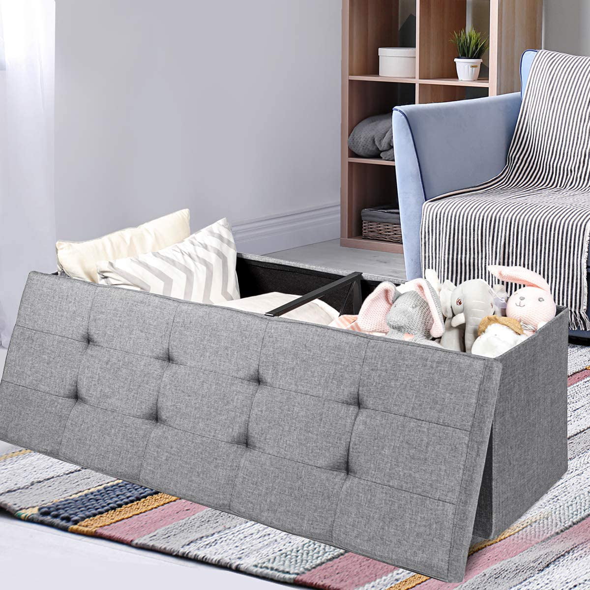 Light Gray Folding Storage Ottoman Bench K292684