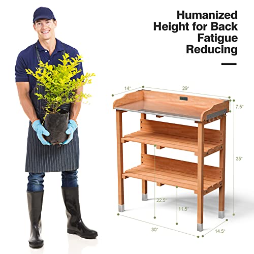 3 Tier Wooden Potting Bench with Hooks P997572