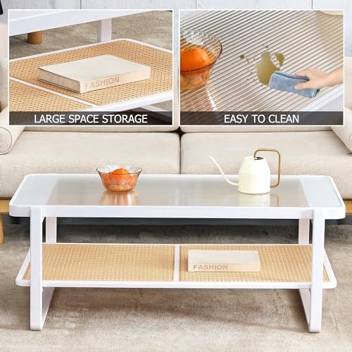 Rattan Coffee Table with Tempered Glass Top W85795