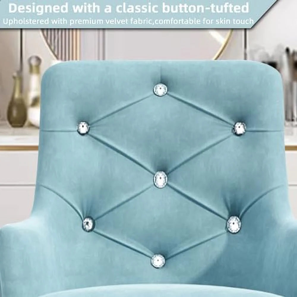 Blue Velvet Swivel Vanity Chair with Wheels S78733