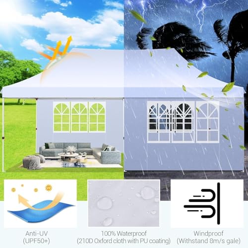 10x30 Pop Up Canopy Tent with 8 Removable Sidewalls, White Q1624