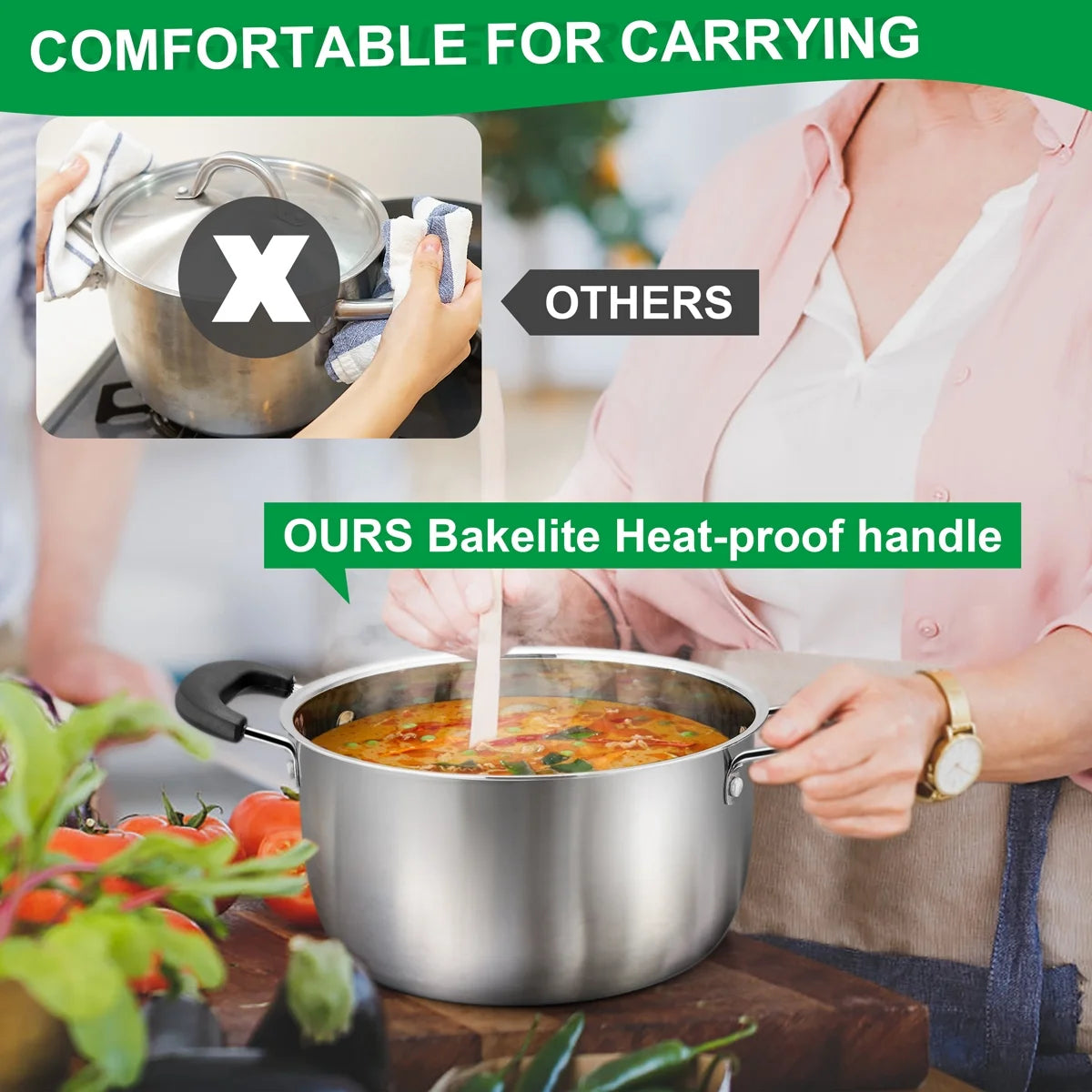 6 Quart Stainless Steel Stock Pot with Glass Lid V9980