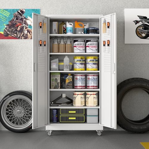 White Metal Storage Cabinet with Wheels W4175