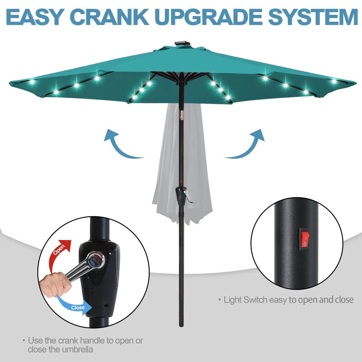 10.5ft Solar LED Patio Umbrella with Tilt and Crank T821
