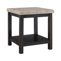 Square Wood End Table with Marble Top and Bottom Shelf in Espresso W22022