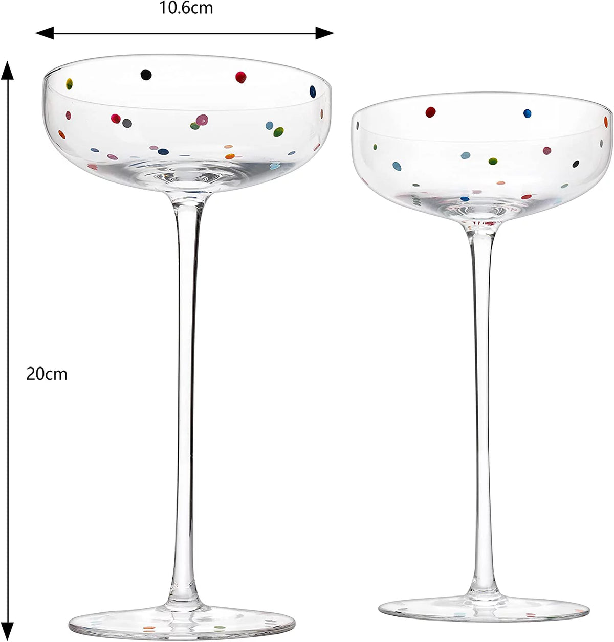 Polka Dot Champagne Coupe Glasses Set of 2 12 oz M4369
