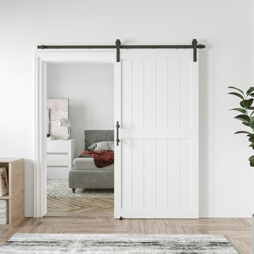 32in x 84in White MDF Sliding Barn Door with Hardware Kit L958004