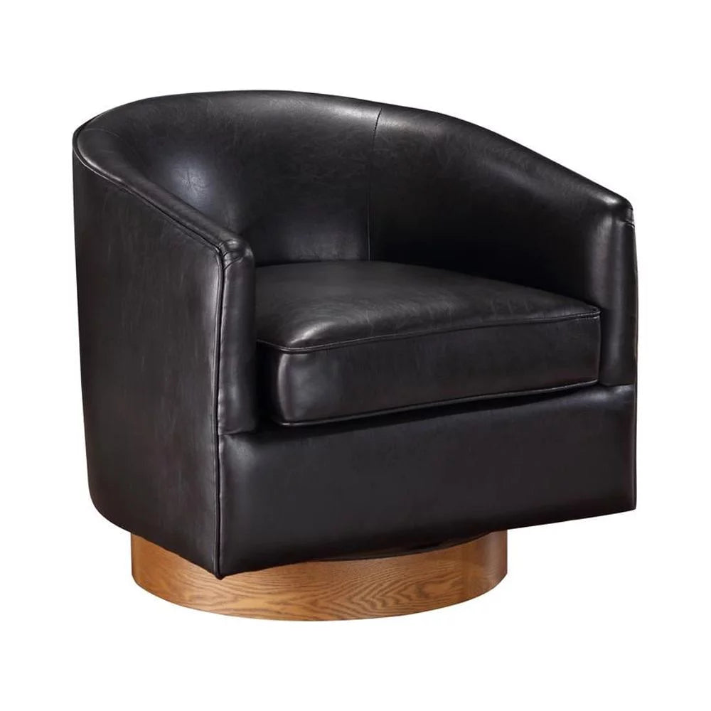 Brown Faux Leather Wood Base Swivel Chair C5549