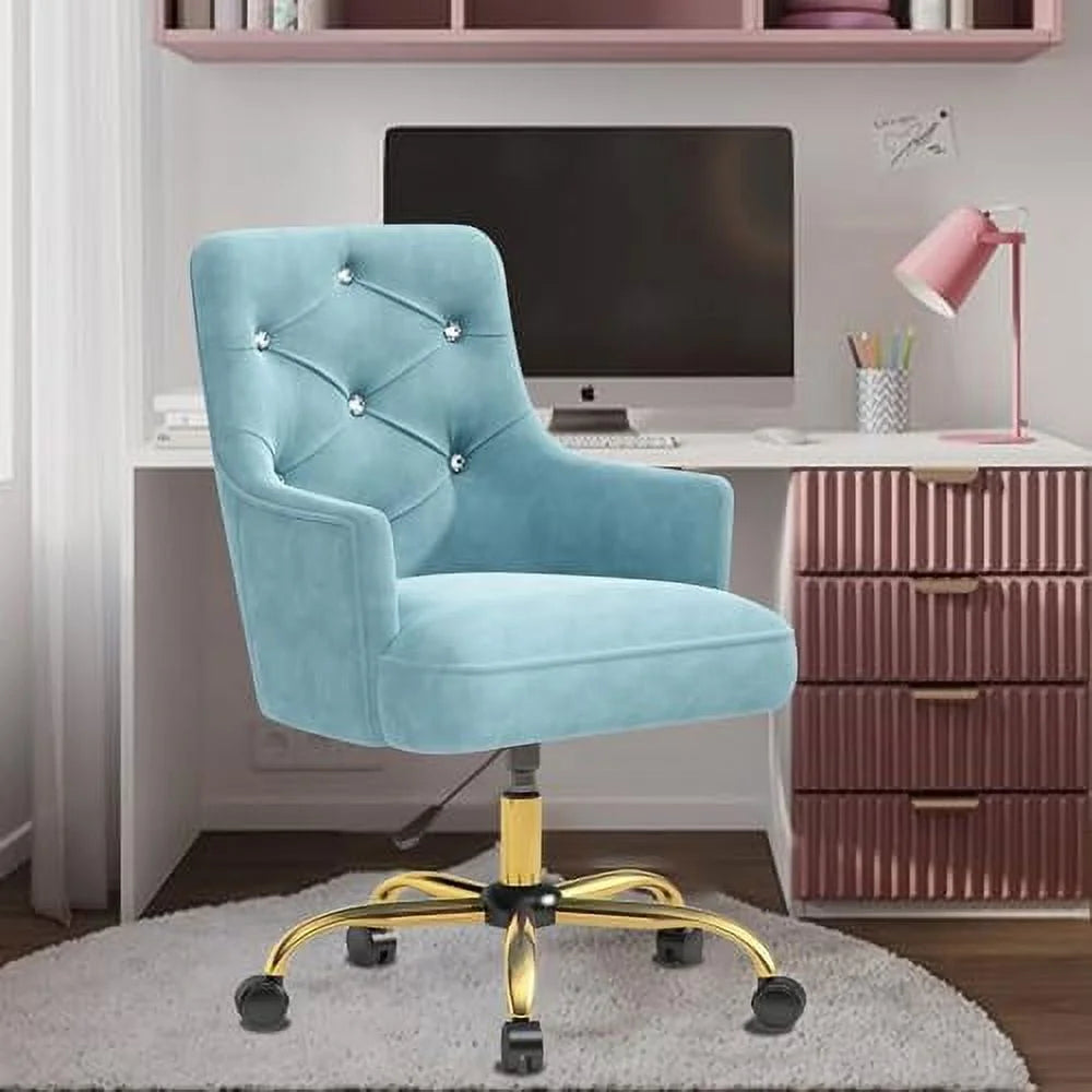 Blue Velvet Swivel Vanity Chair with Wheels S78733