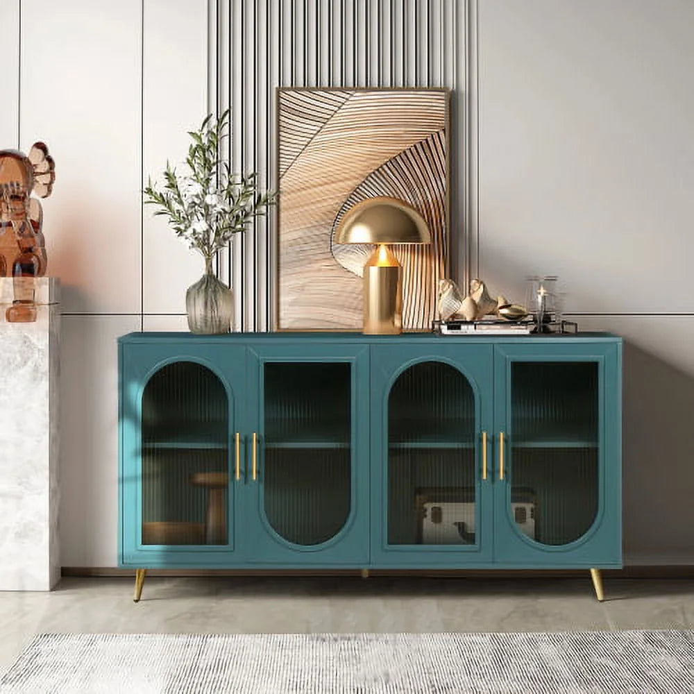 Antique Blue Wood TV Stand with Storage Cabinet X817973