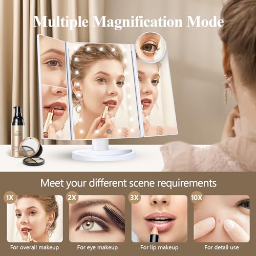 White Trifold Makeup Mirror with Lights L8825