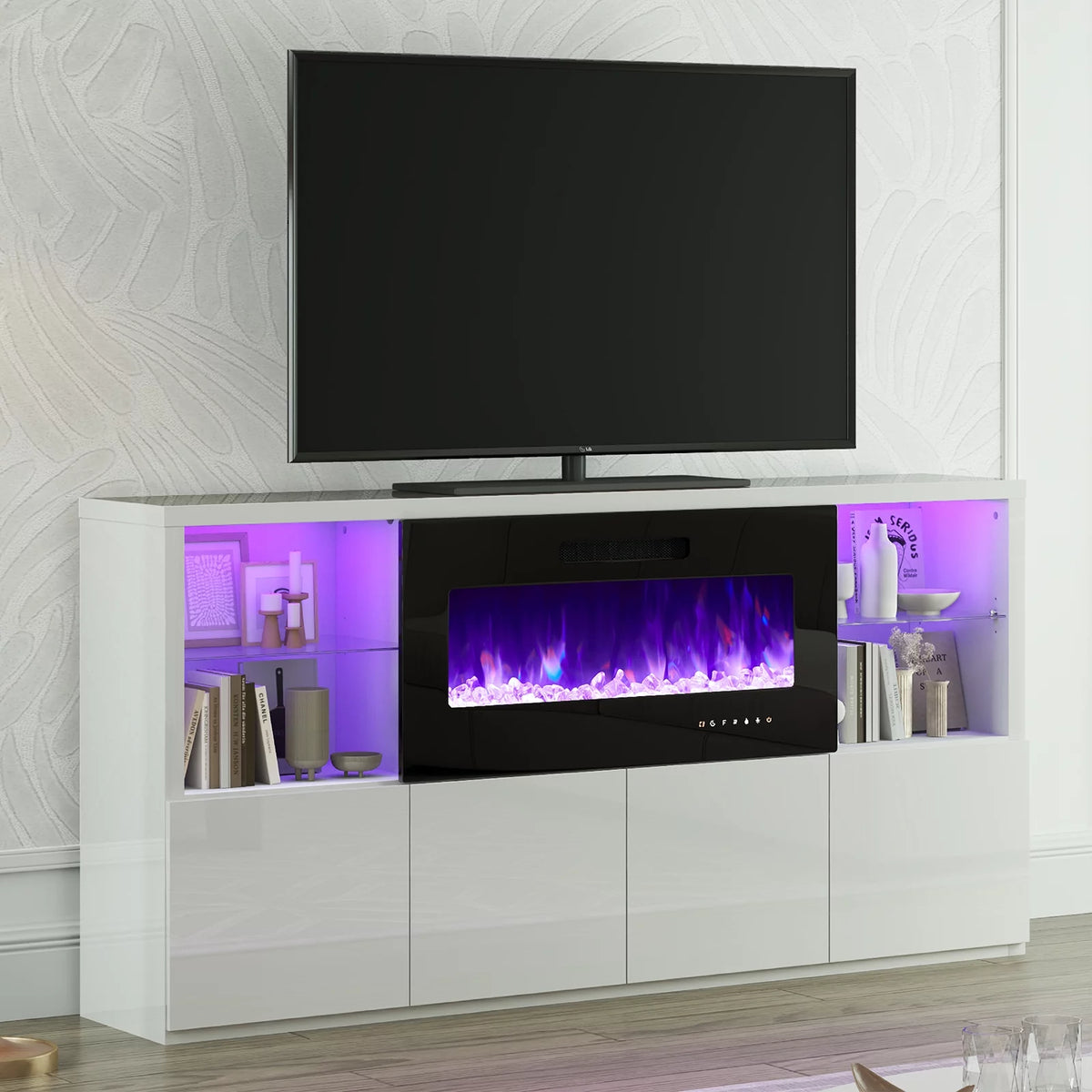 White Electric Fireplace TV Stand up to 75" F427