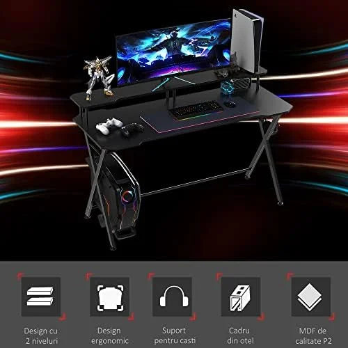 55 Inch Black Gaming Desk with Monitor Stand C83969