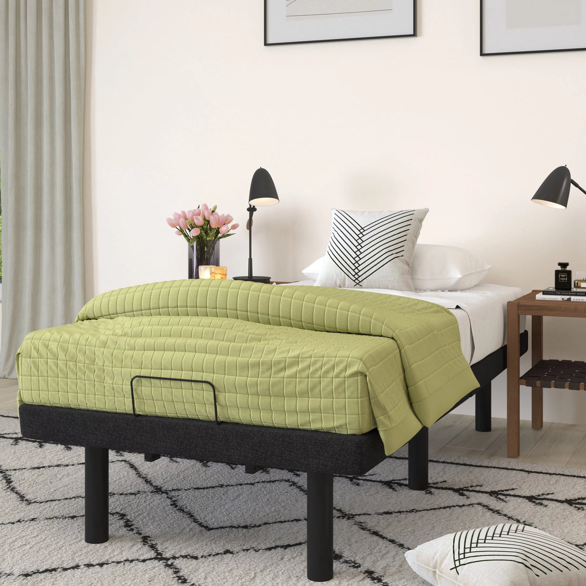 Black Twin XL Adjustable Bed Frame with Wireless Remote Y348848