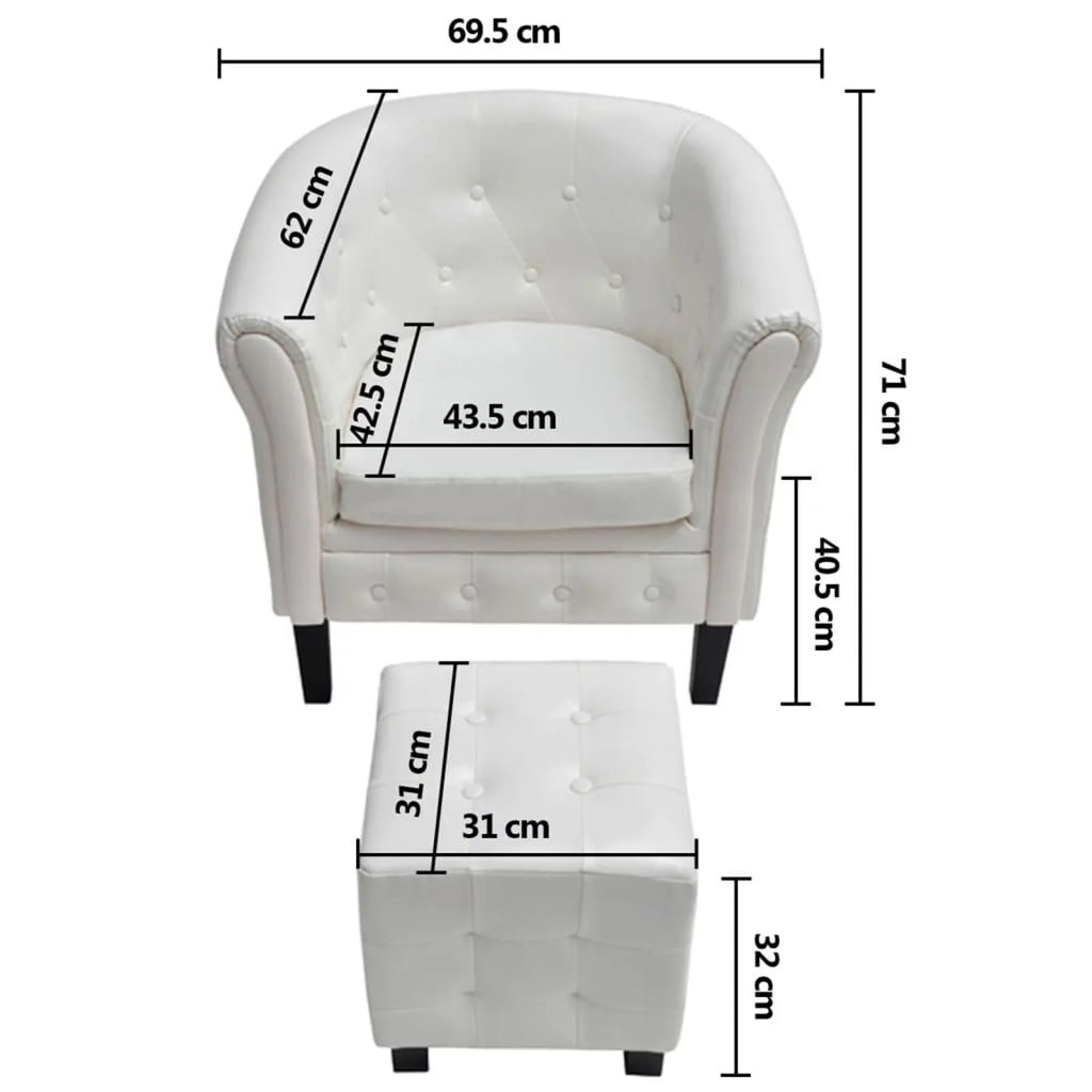 White Faux Leather Tub Chair with Footstool E364