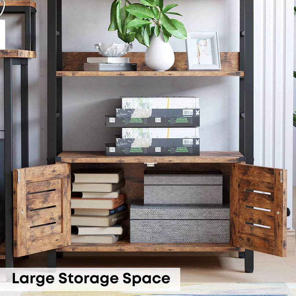 4 Shelf Rustic Brown Bookshelf with Cabinet A812696