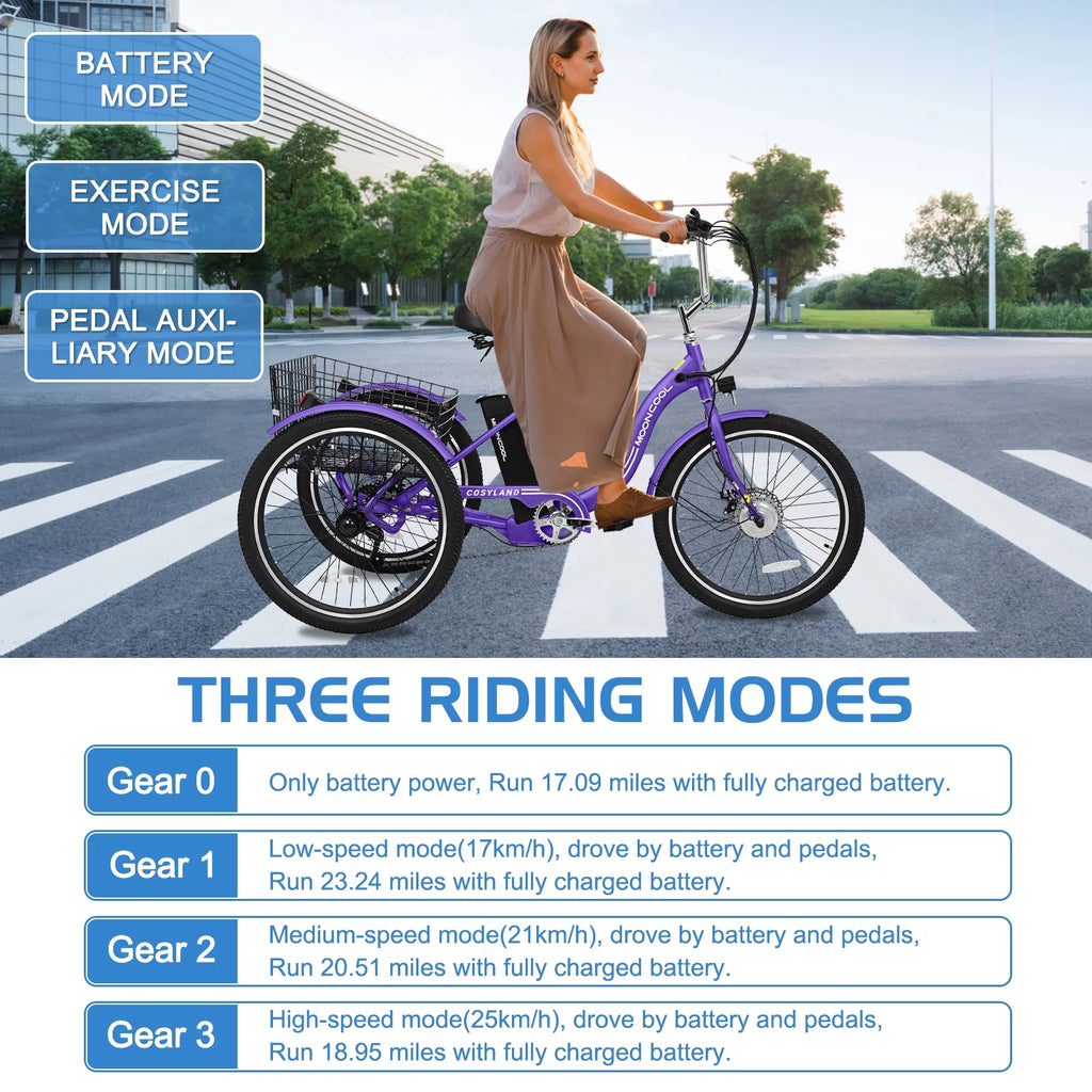 24'' 500W 7-Speed Electric Tricycle with Removable Battery I9547