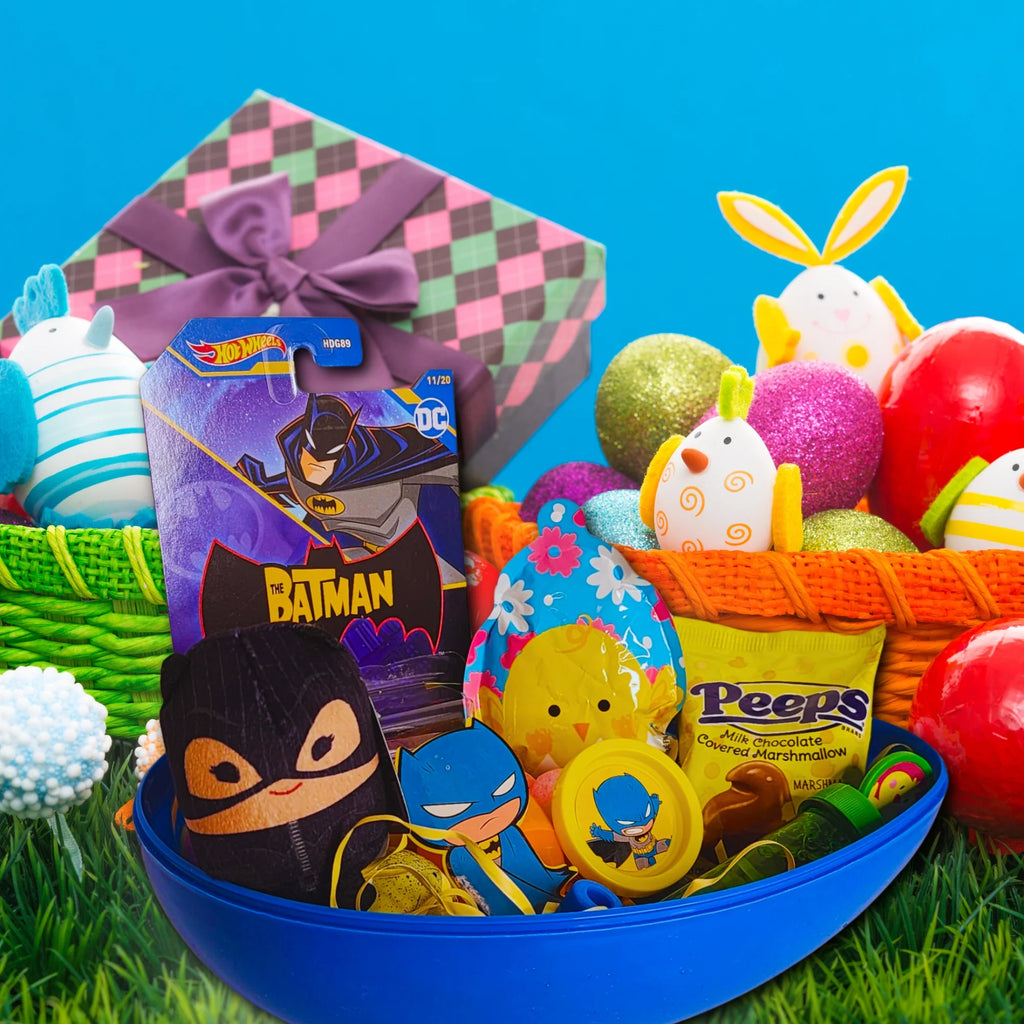 Pre-Filled Easter Basket with Plush Toy, Car, Balloon Eggs, Candies & Reusable Egg-Shaped Container X3544