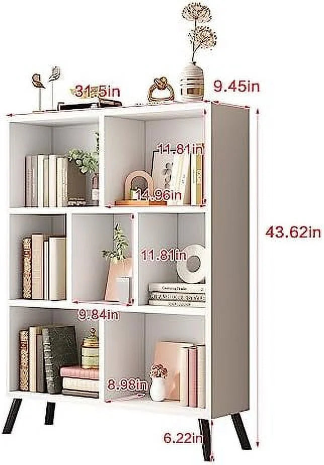 White 7 Cube 3 Tier Wood Bookshelf S9333