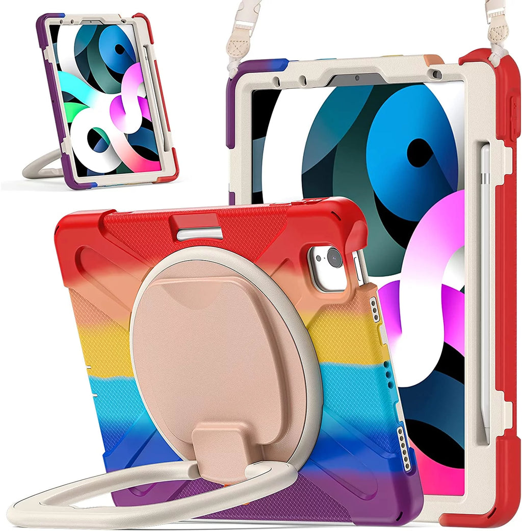 iPad Case with Rotatable Stand Shoulder Strap Pencil Holder Shockproof Silicone D967